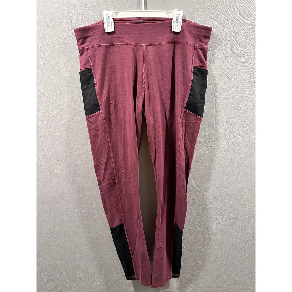 Cariloha Bamboo Fit Leggings Womens XL Burgundy Maroon Black Mesh Pockets Yoga